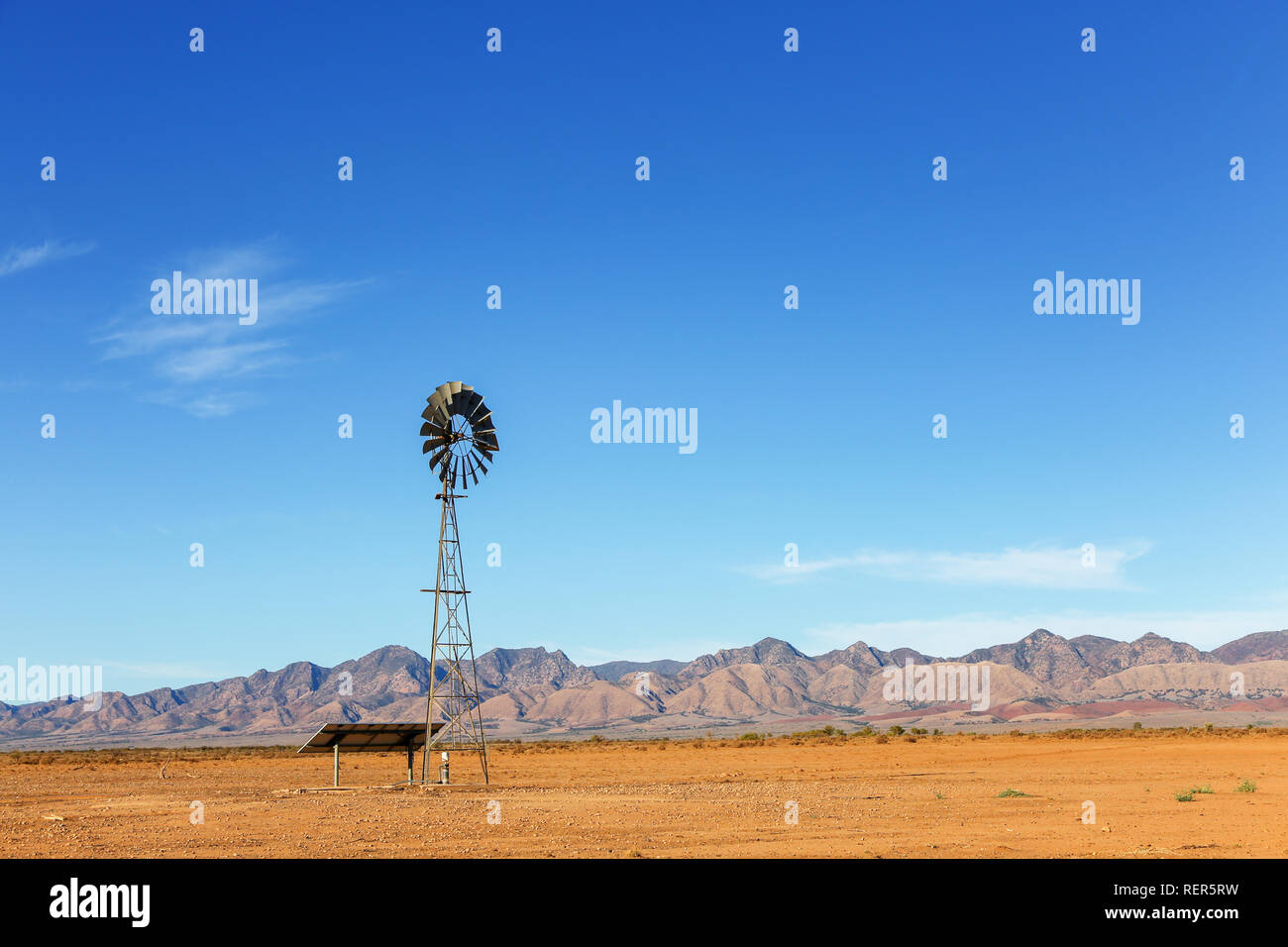 Scenic Windmill in Flinders Ranges australian Outback South Australia Stock Photo