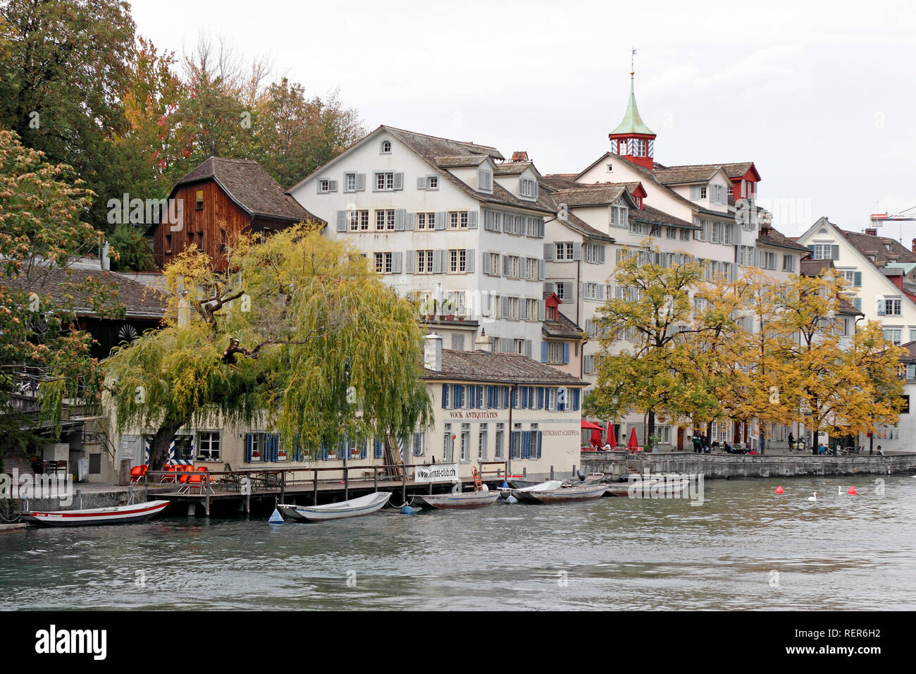 Switzerland Zurich Canton Zurich Swiss city on Limmat River and Lake Old Town on river Stock Photo