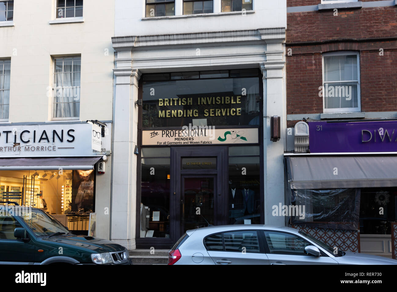 British Invisible Mending Service, Thayer Street, London W1 Stock Photo Alamy