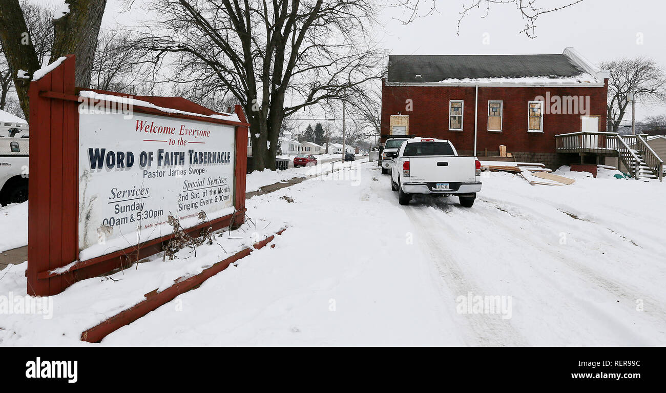 Davenport, Iowa, USA. 17th Jan, 2019. The former Word of Faith Tabernacle Church on South Clark Street in Davenport was recently purchased by Thomas Lynch and Mhisho Vuong-Lynch who are converting the building into their home. Credit: Kevin E. Schmidt/Quad-City Times/ZUMA Wire/Alamy Live News Stock Photo