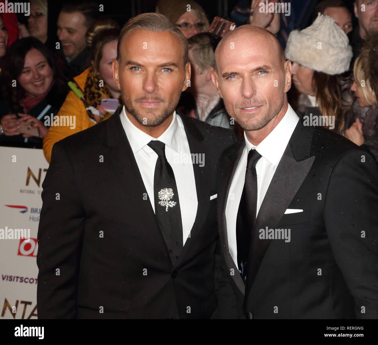 Matt and Luke Goss - aka Bros- are  seen on the red carpet during the National Television Awards at the O2, Peninsula Square in London. Stock Photo