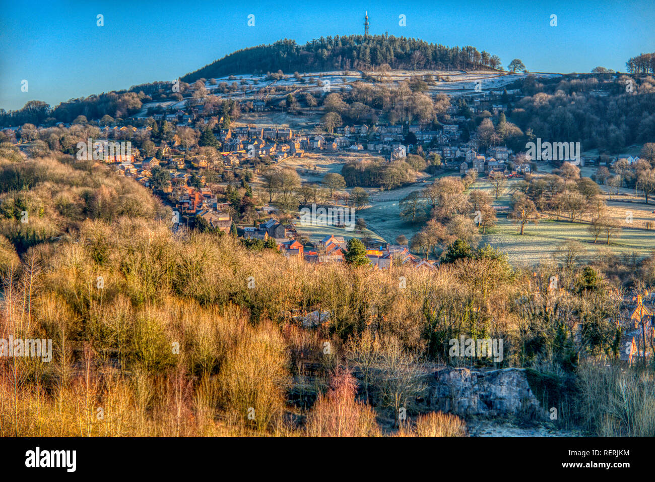 Bolehill, Derbyshire Dales. 23rd Jan 2019. UK Weather: A dusting of snow on a bright cold morning over Bolehill, Derbyshire Dales, Peak District Credit: Doug Blane/Alamy Live News Stock Photo