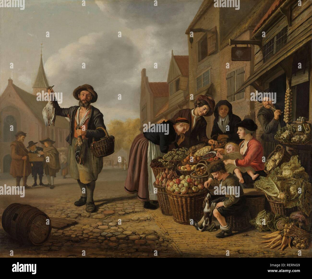 The Greengrocer's Shop De Buyskool. Dating: 1654. Measurements: h 91.5 cm × w 110 cm. Museum: Rijksmuseum, Amsterdam. Author: Jan Victors. Stock Photo