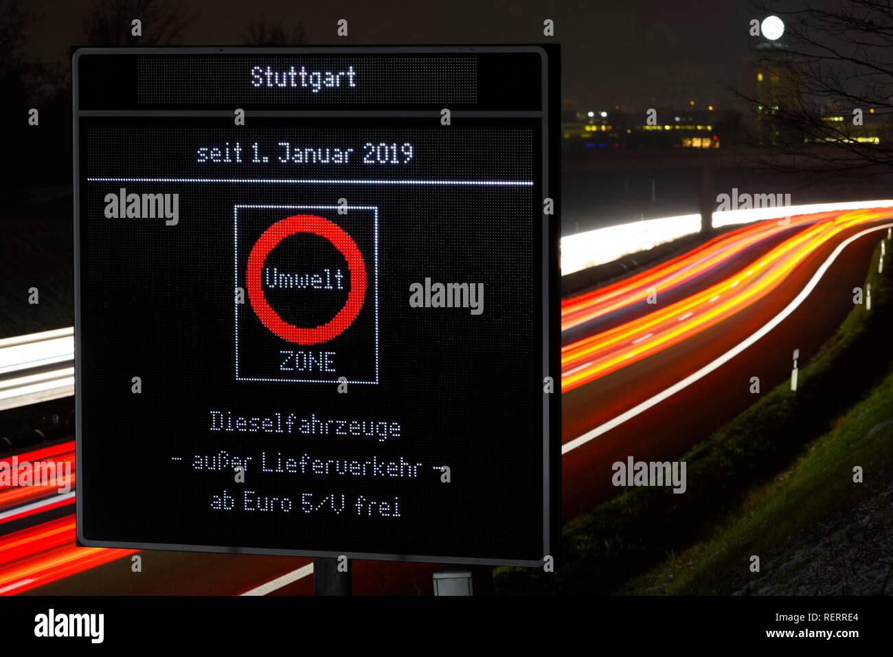Information board, ban on driving diesel vehicles from Euro5/V free, Stuttgart, Baden-Württemberg, Germany Stock Photo