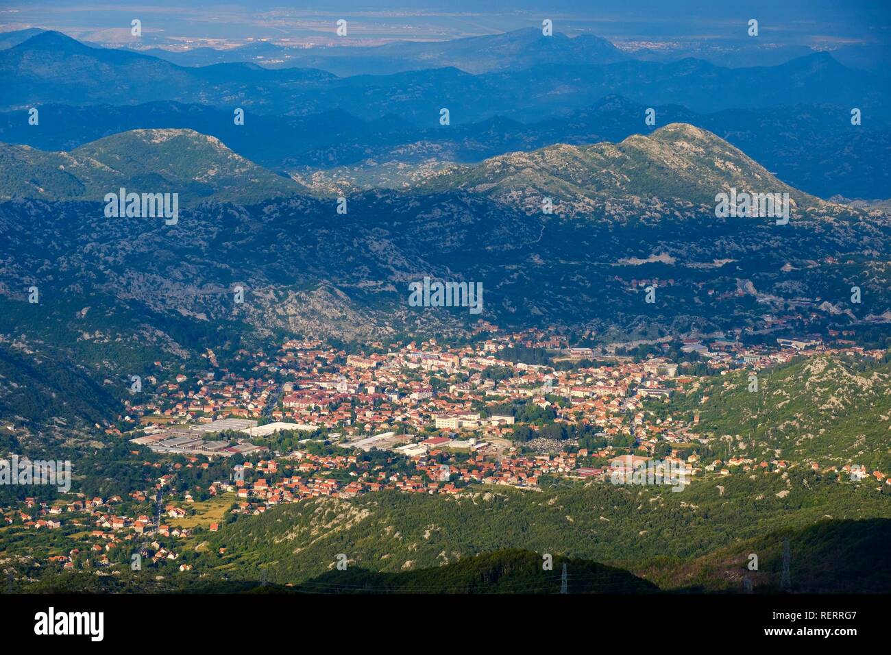 Cetinje, view from Jezerski Vrh in Lovcen National Park, Montenegro Stock Photo