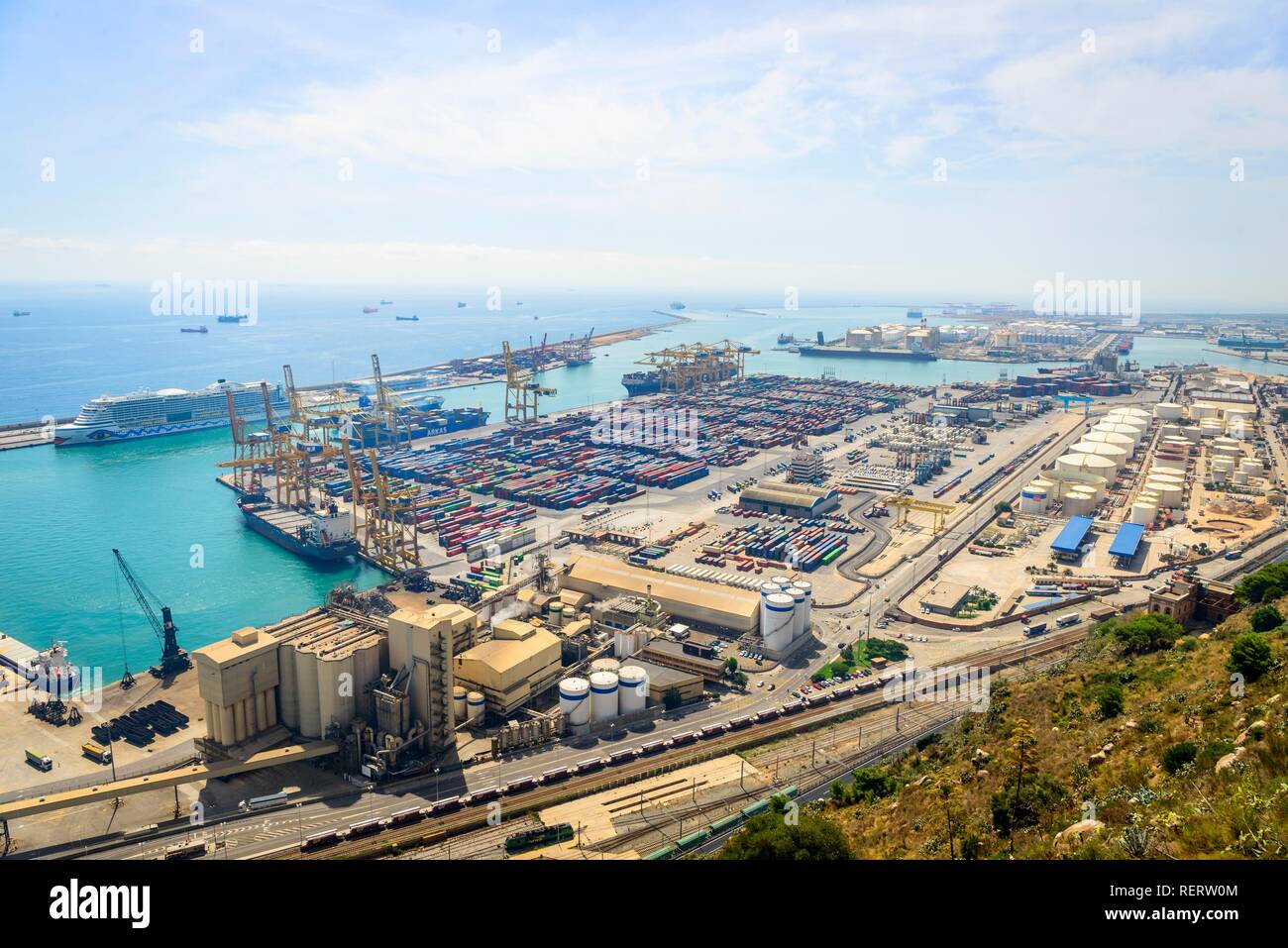 Port, seen from Montjuïc, Barcelona, Catalonia, Spain Stock Photo