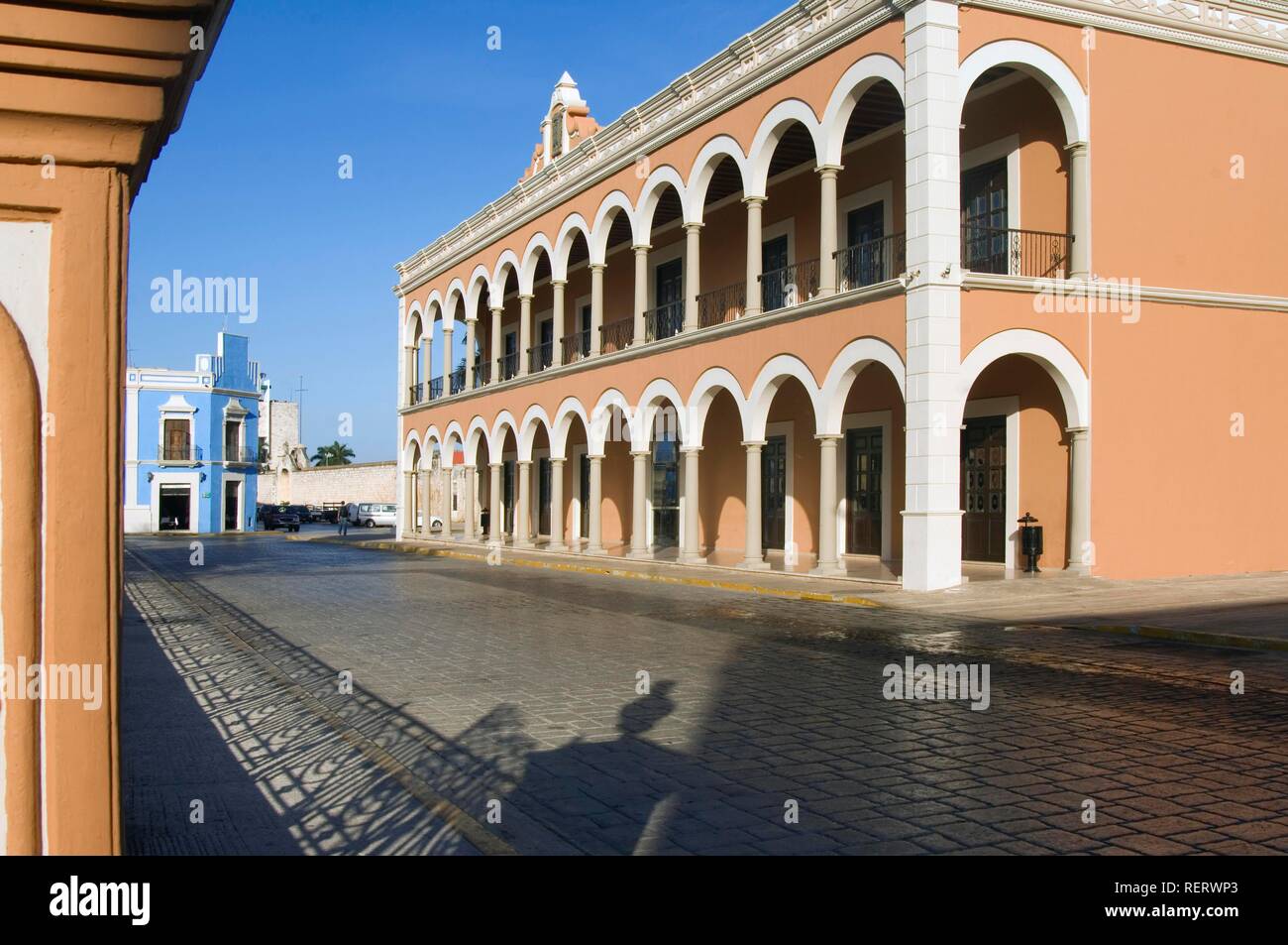 Colonnades of a house, historic town of Campeche, UNESCO World Heritage Site, Province of Campeche, Yucatan peninsula, Mexico Stock Photo