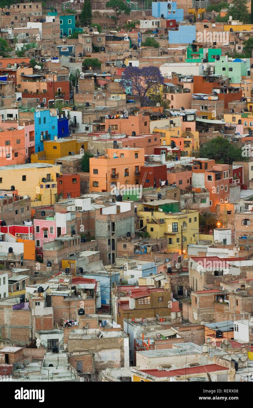 View over the historic town of Guanajuato, UNESCO World Heritage Site, Province of Guanajuato, Mexico Stock Photo