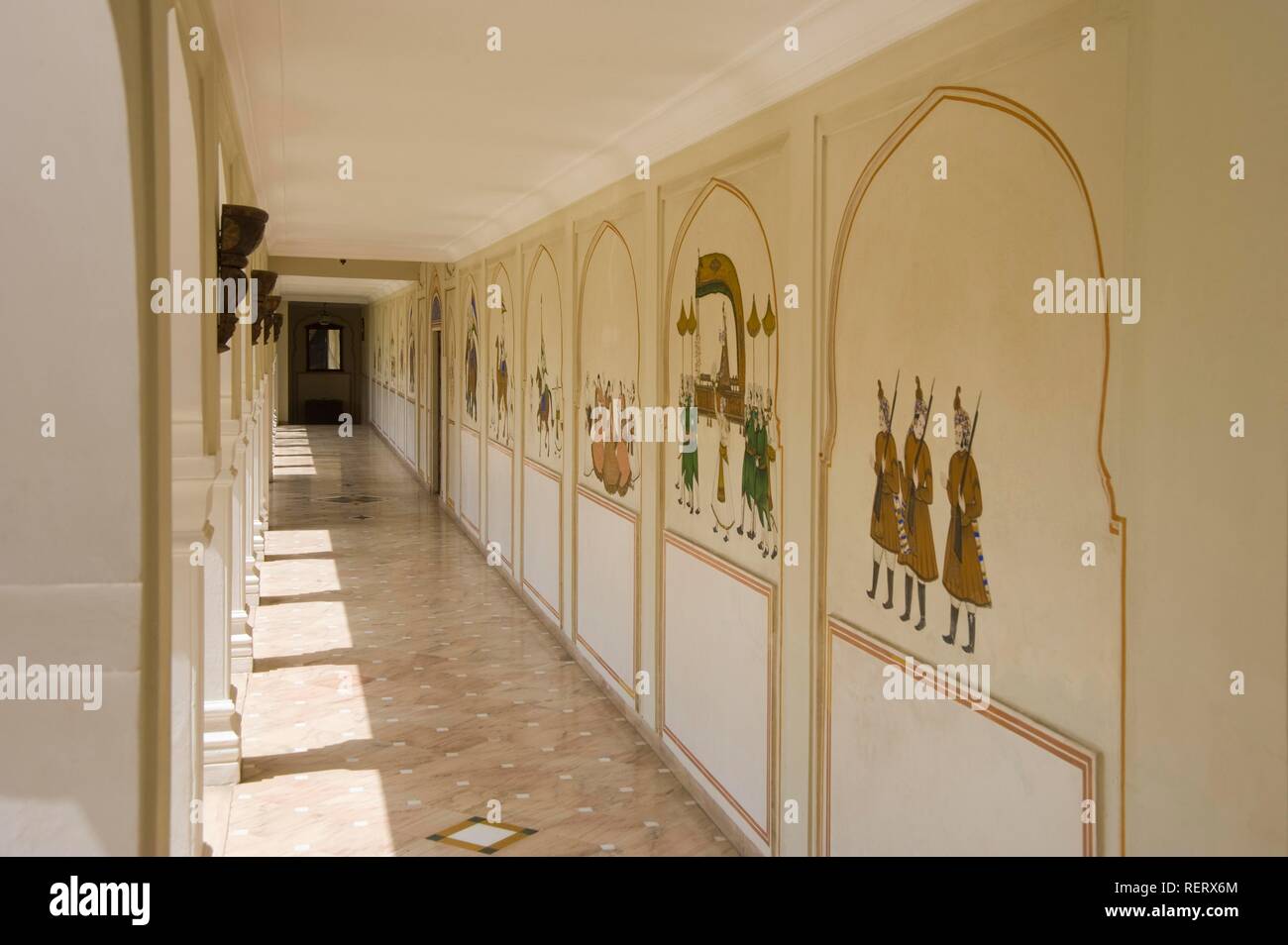 Traditional rajput wall paintings, Jaipur, Rajasthan, India, South Asia Stock Photo
