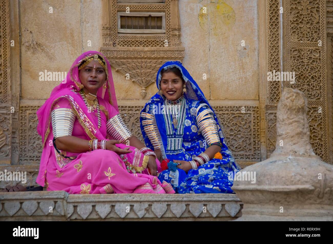 Rajput women in a palace, Jaisalmer, Thar Desert, Rajasthan, India, South Asia Stock Photo