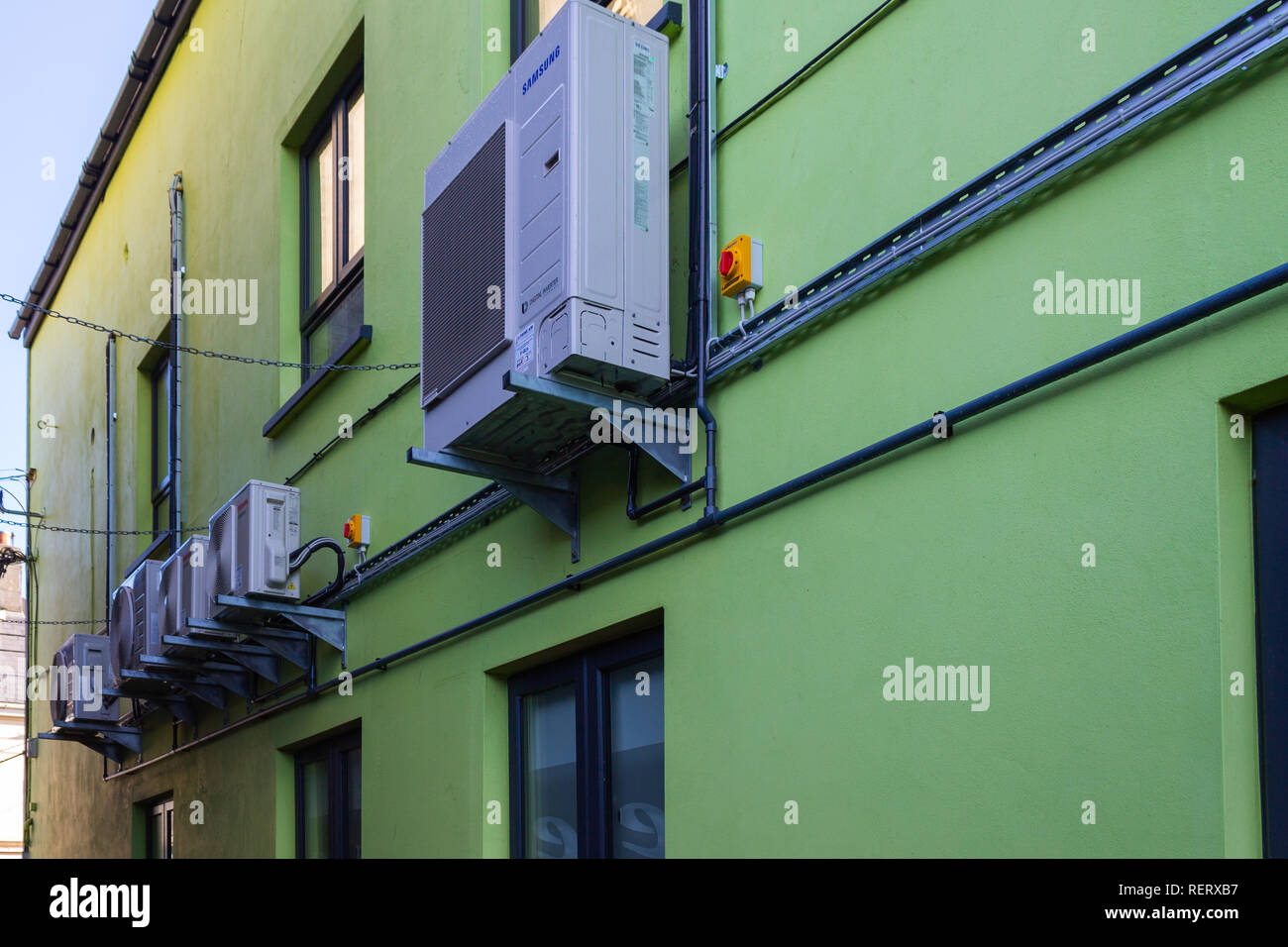 Samsung digital inverter mounted on a wall Stock Photo
