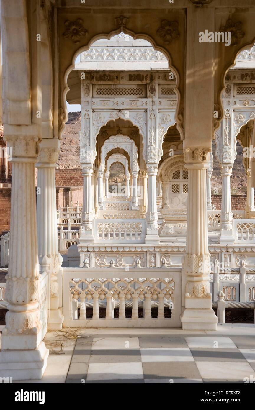 Jaswant Thada cenotaph, white marble memo rial of Jaswant Singh II, Jodhpur, Rajasthan, India Stock Photo