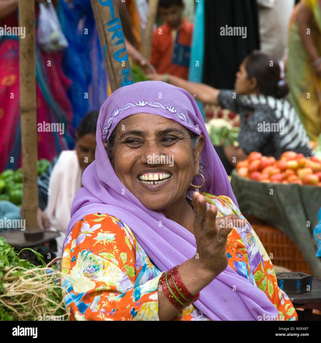 Indian woman, portrait, Udaipur market, Rajasthan, India Stock Photo