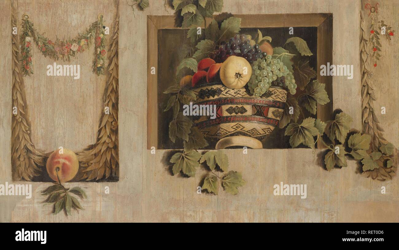 Still Life with Fruit and Flower Garlands. Dating: 1645 - 1650. Measurements: h 97 cm × w 172.1 cm; h 103.2 cm × w 178.5 cm. Museum: Rijksmuseum, Amsterdam. Author: Jacob van Campen. Stock Photo