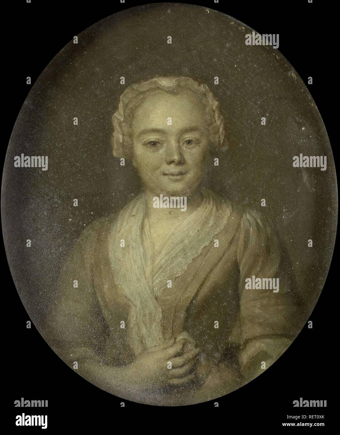 Portrait of Margaretha van Leuvenigh, Wife of Bernardus de Bosch. Dating: 1743. Measurements: h 11 cm × w 9.5 cm; h 20.5 cm × w 17.7 cm × d 2 cm. Museum: Rijksmuseum, Amsterdam. Author: Jan Maurits Quinkhard. Stock Photo