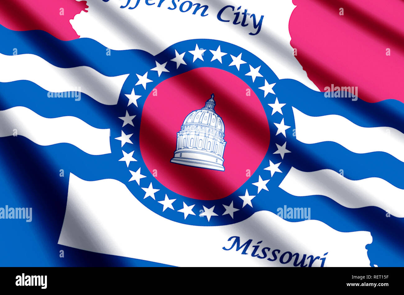 Jefferson City Missouri waving and closeup flag illustration. Perfect for background or texture