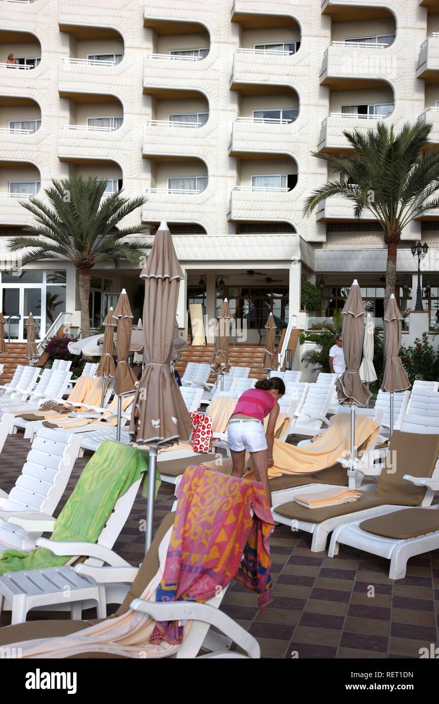 Deckchairs reserved with towels, Hotel resort, Hotel Riu Palace Tres