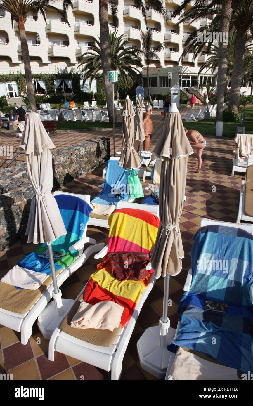 Deckchairs reserved with towels, Hotel resort, Hotel Riu Palace Tres