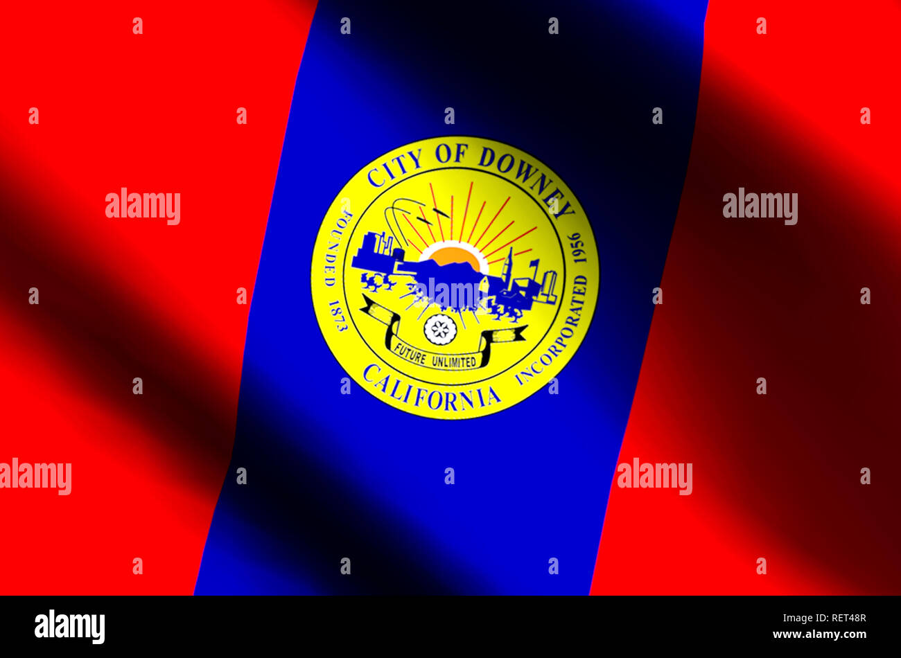 Downey California stylish waving and closeup flag illustration. Perfect
