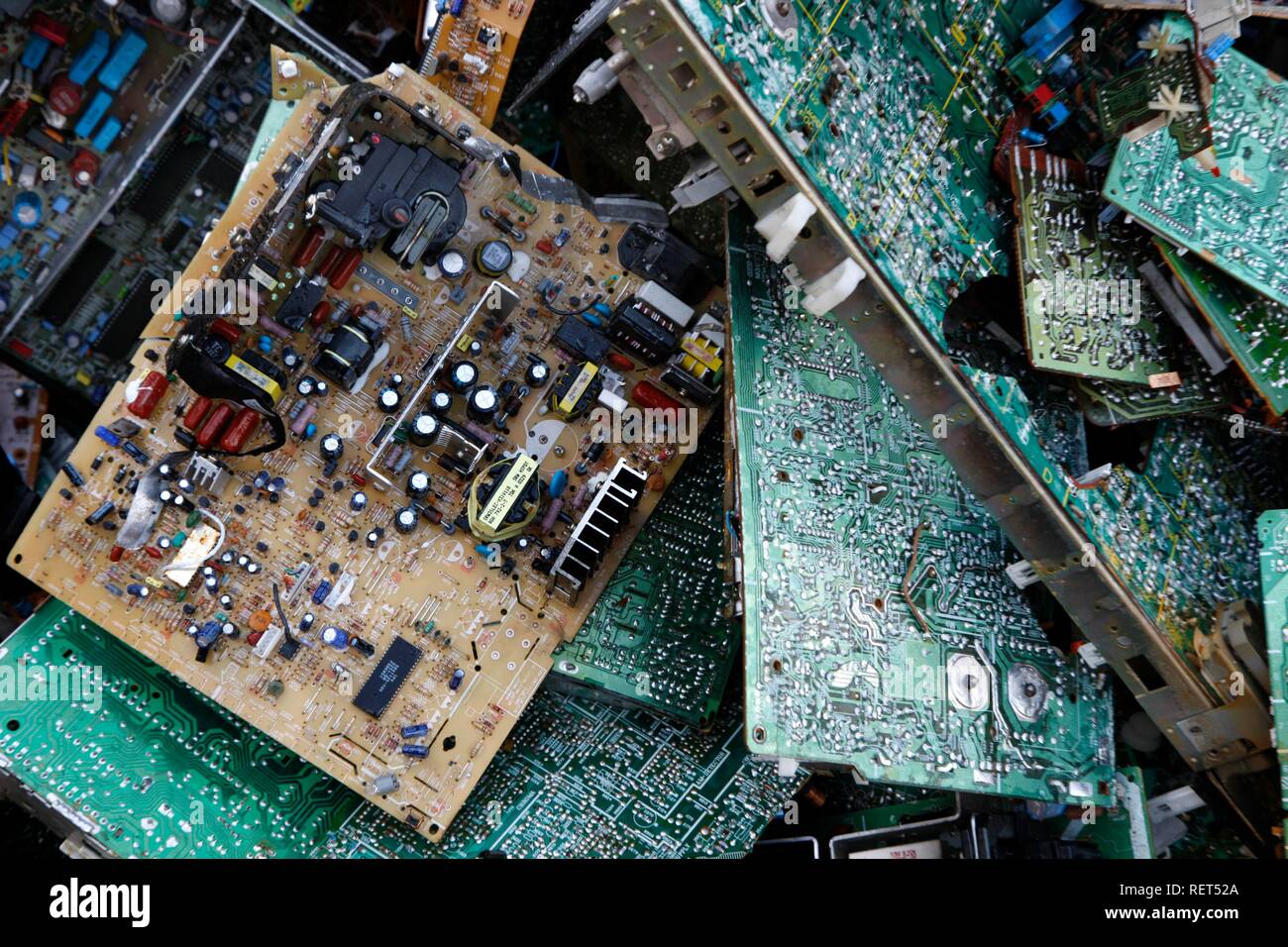 Electronic scrap, sorted used computer parts from discarded computers, at a recycling yard, Germany Stock Photo