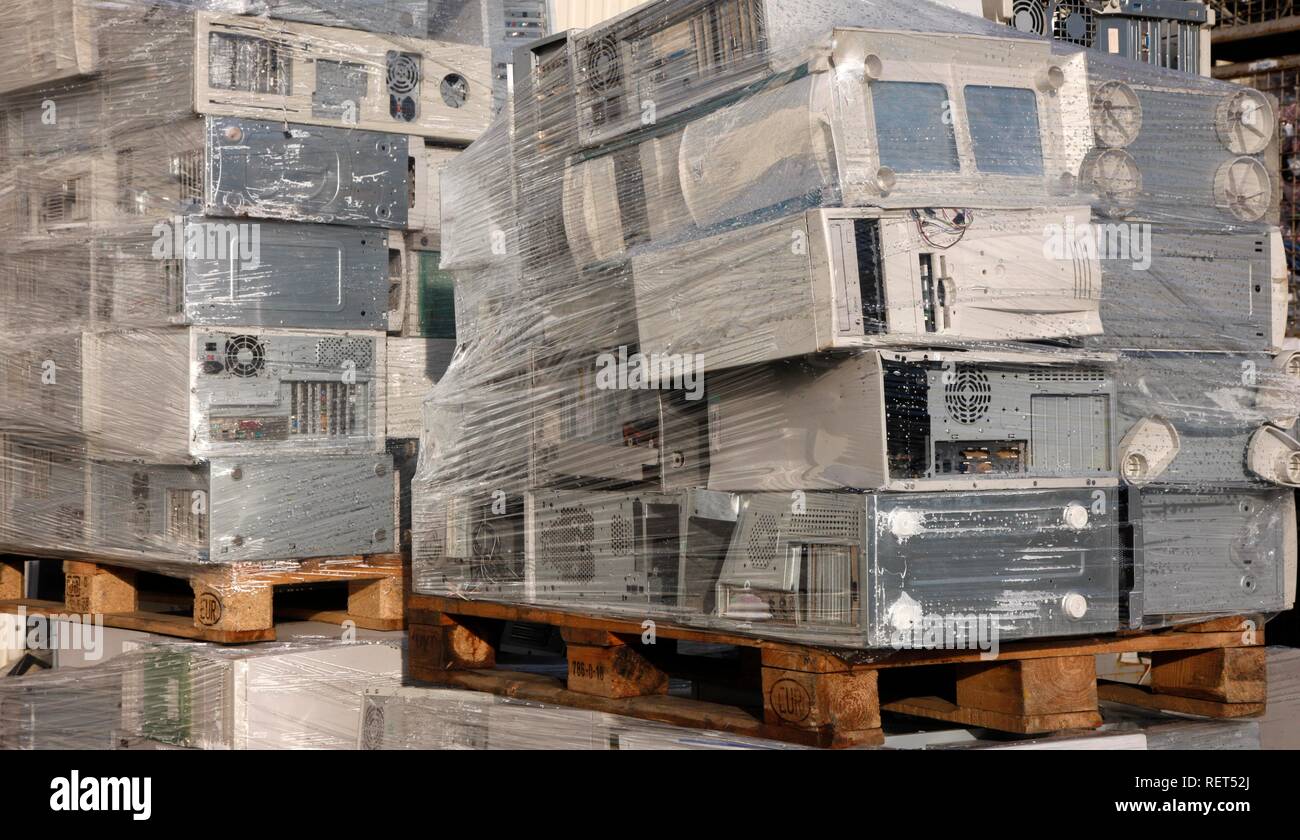 Electronic scrap, sorted used computer parts from discarded computers