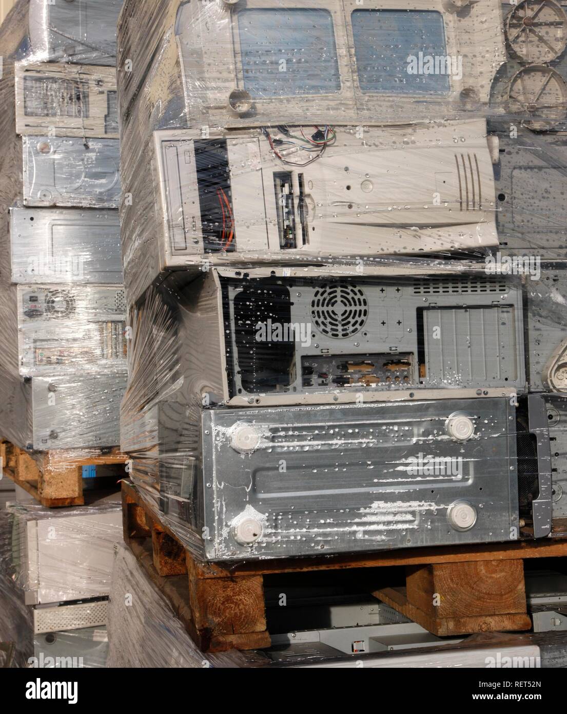 Electronic scrap, sorted used computer parts from discarded computers