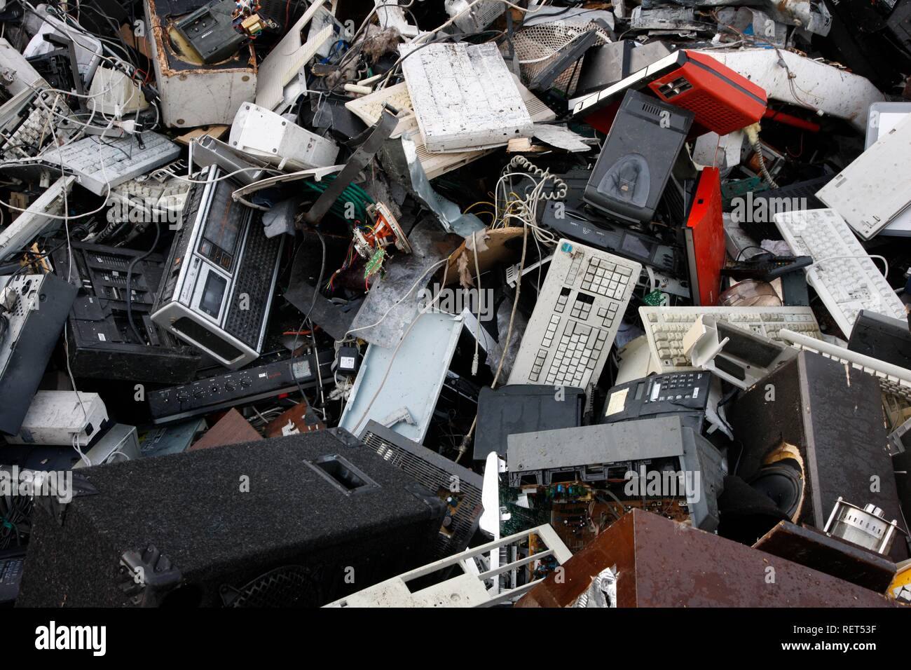Electronic scrap, sorted electric household appliances, at a recycling