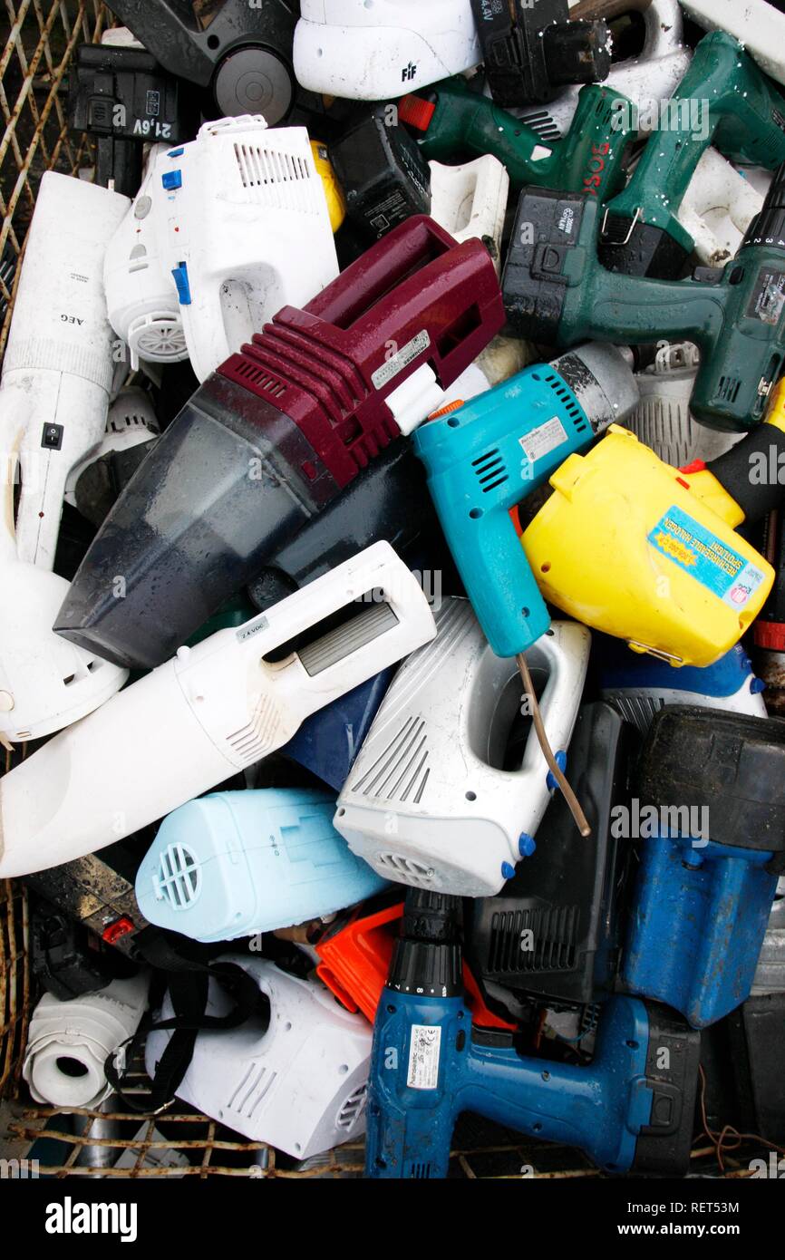Electronic scrap, sorted electric household appliances, at a recycling