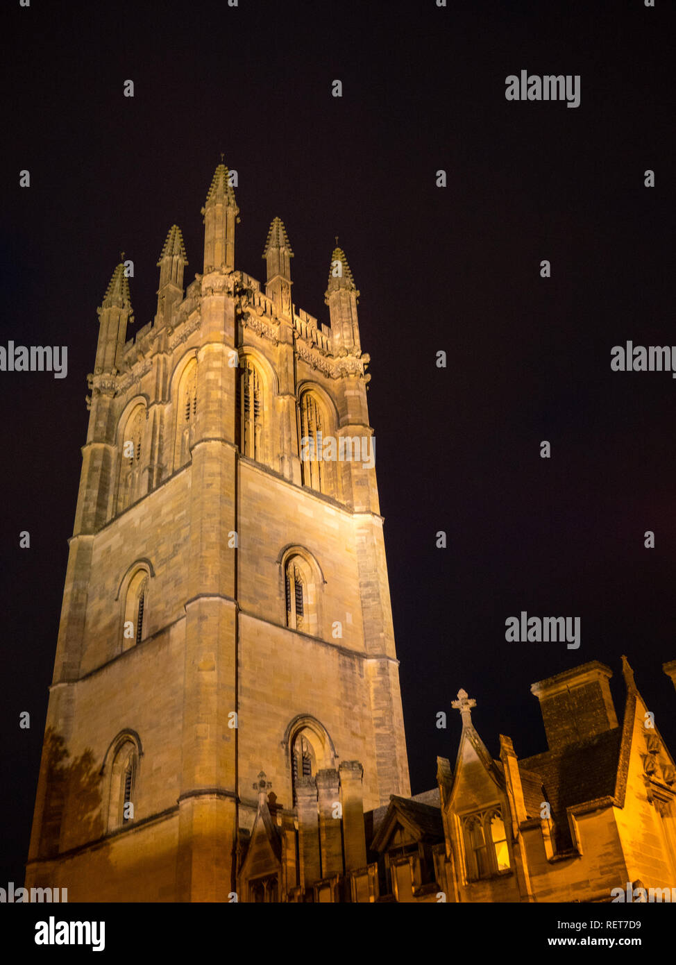 Nigh time, Magdalen Tower, Bell Tower, Magdalen College, Oxford University, Oxford, Oxfordshire, England, UK, GB. Stock Photo