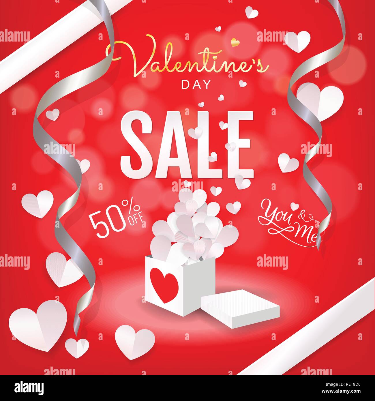 Valentine S Day Sale Banner Red Background Open Gift Box With