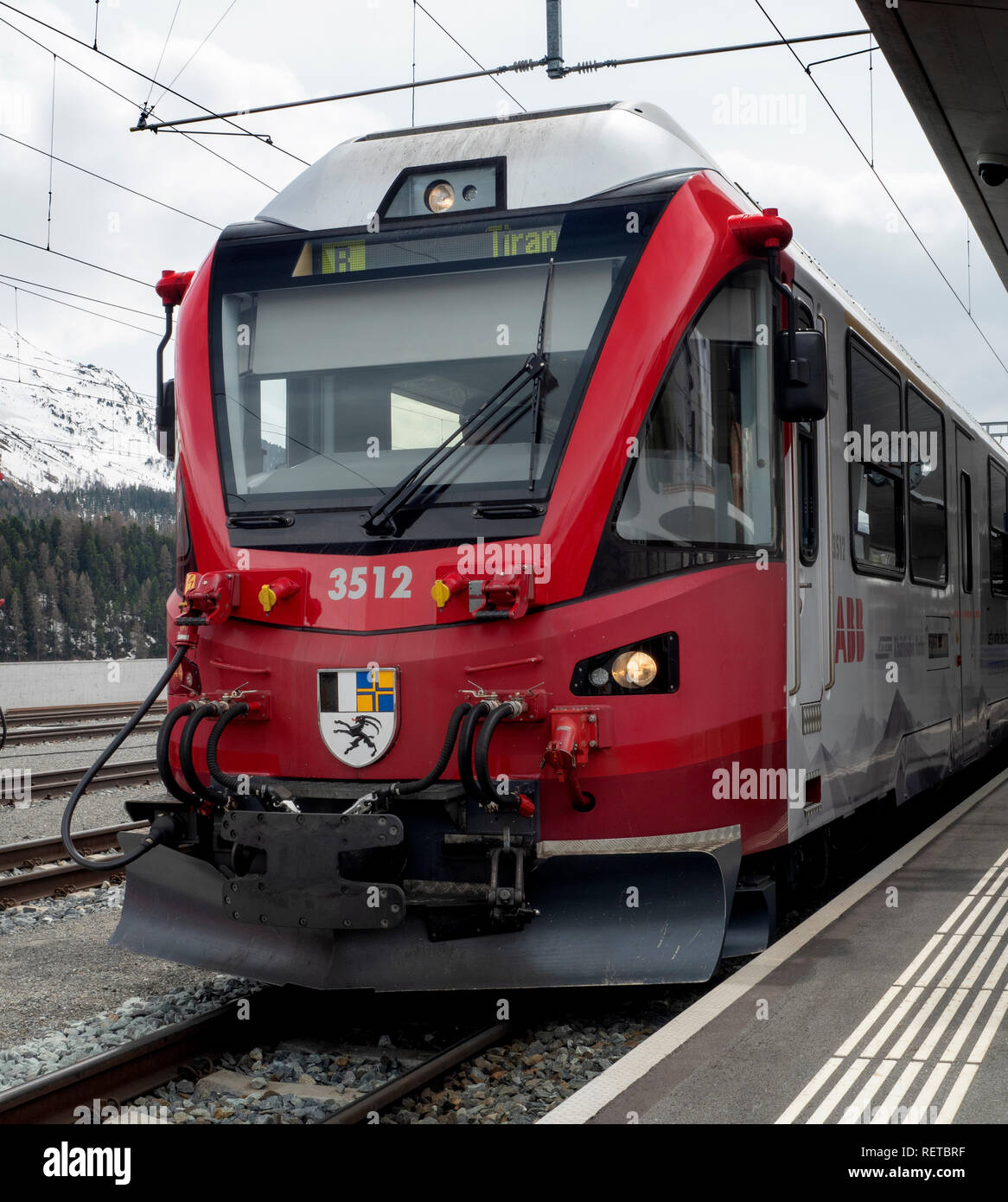 Bernina Express railway train - Rhatische Bahn - Switzerland Stock Photo