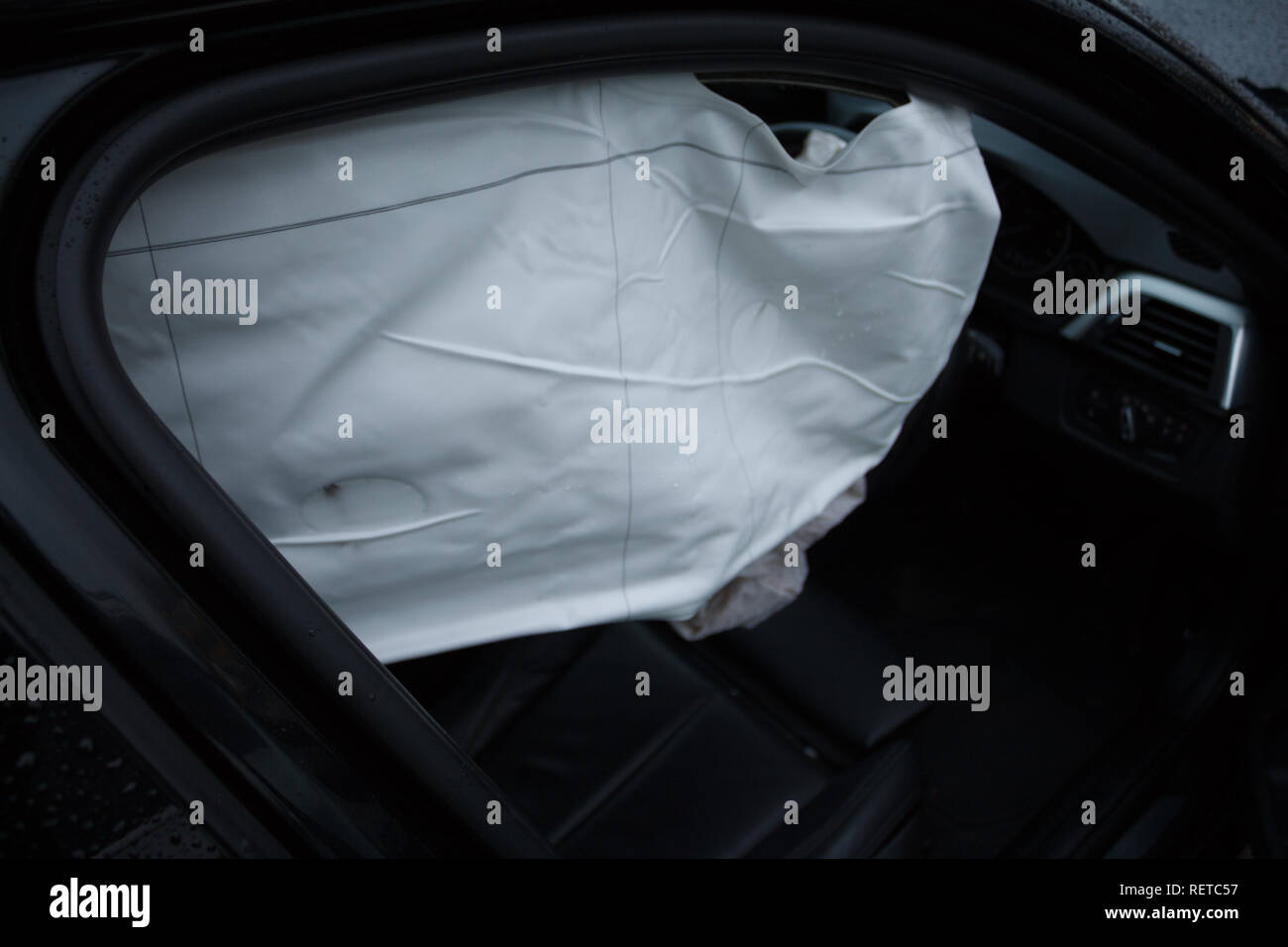 Car crash / vehicle damage; Side airbag. Stock Photo