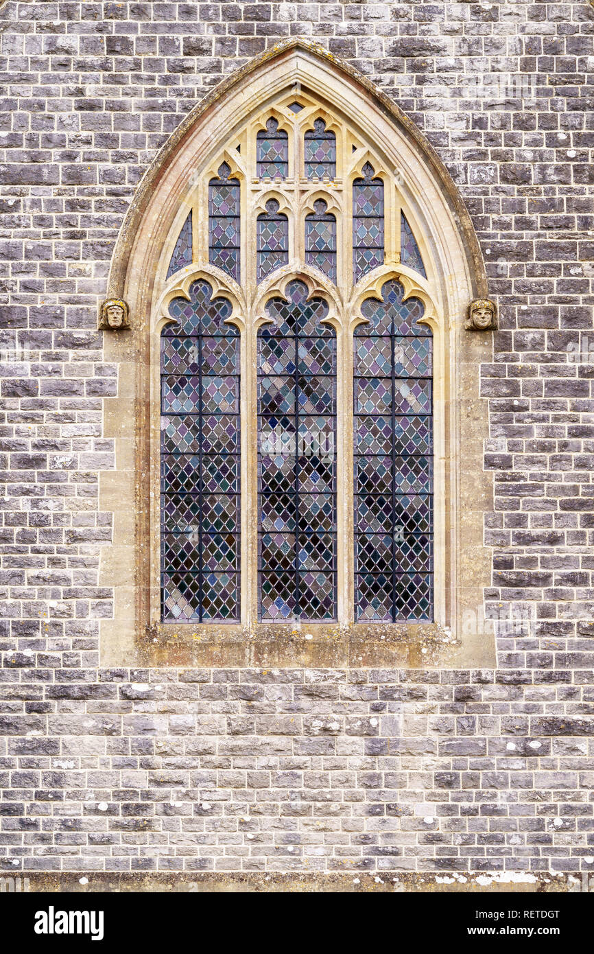 Church window with diamond pattern leaded glass panels Stock Photo Alamy