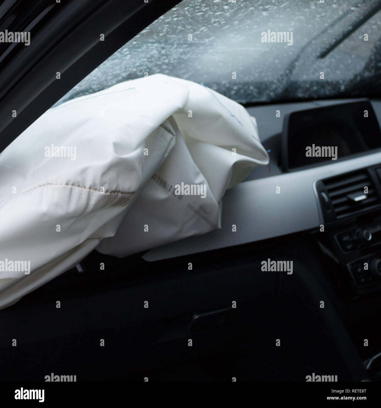 Car crash / vehicle damage; Deployed Airbag Stock Photo Alamy