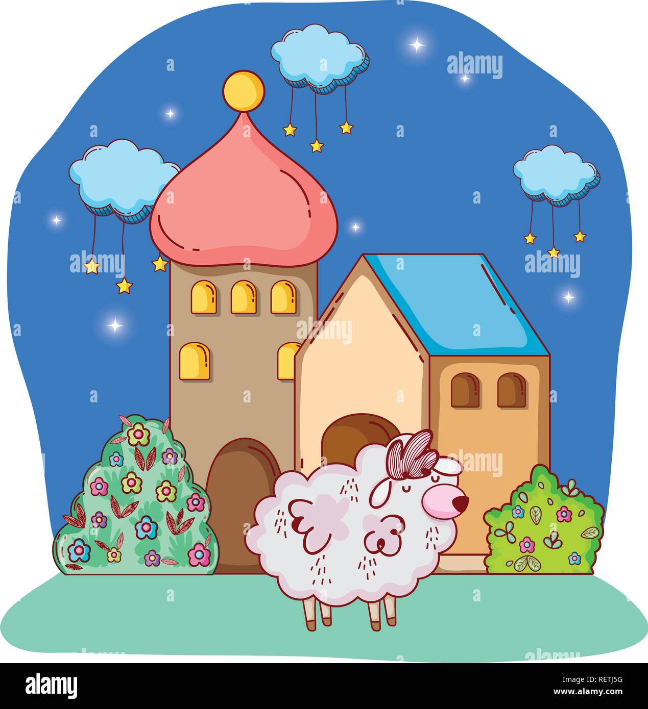 fluffy white sheep cartoon Stock Vector