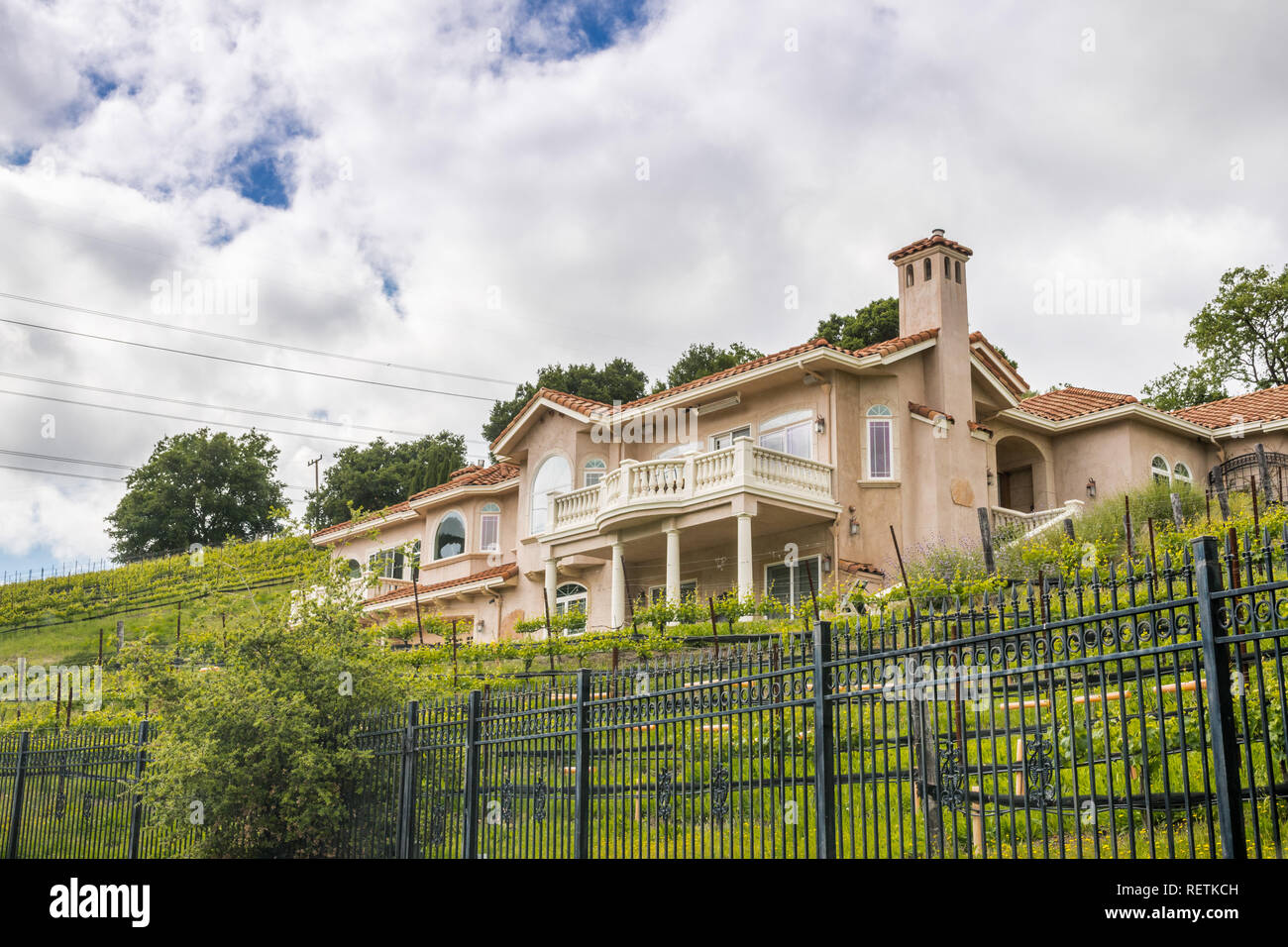 Exterior view of a large house located on the hills of Saratoga, south San Francisco bay area, California Stock Photo