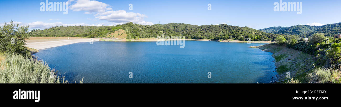 Panoramic view of Stevens Creek reservoir located in Santa Cruz mountains, Cupertino, south San Francisco bay area, California Stock Photo