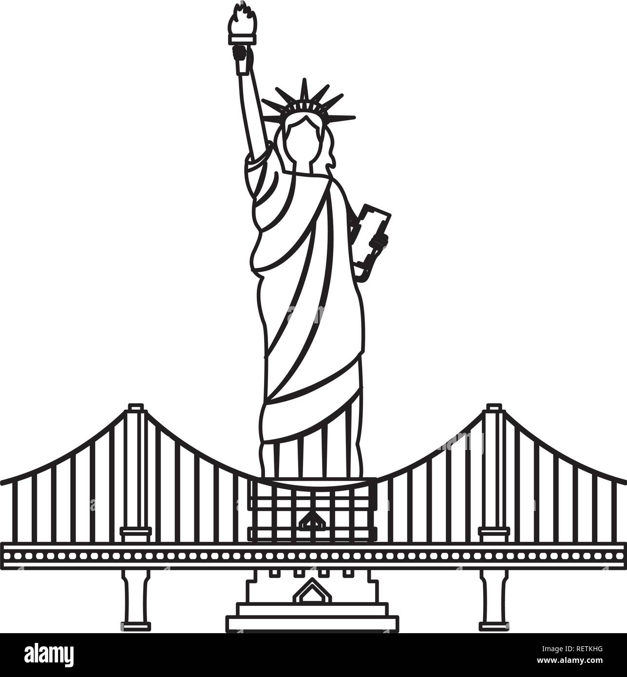 new york city statue of liberty and bridge Stock Vector Image & Art - Alamy