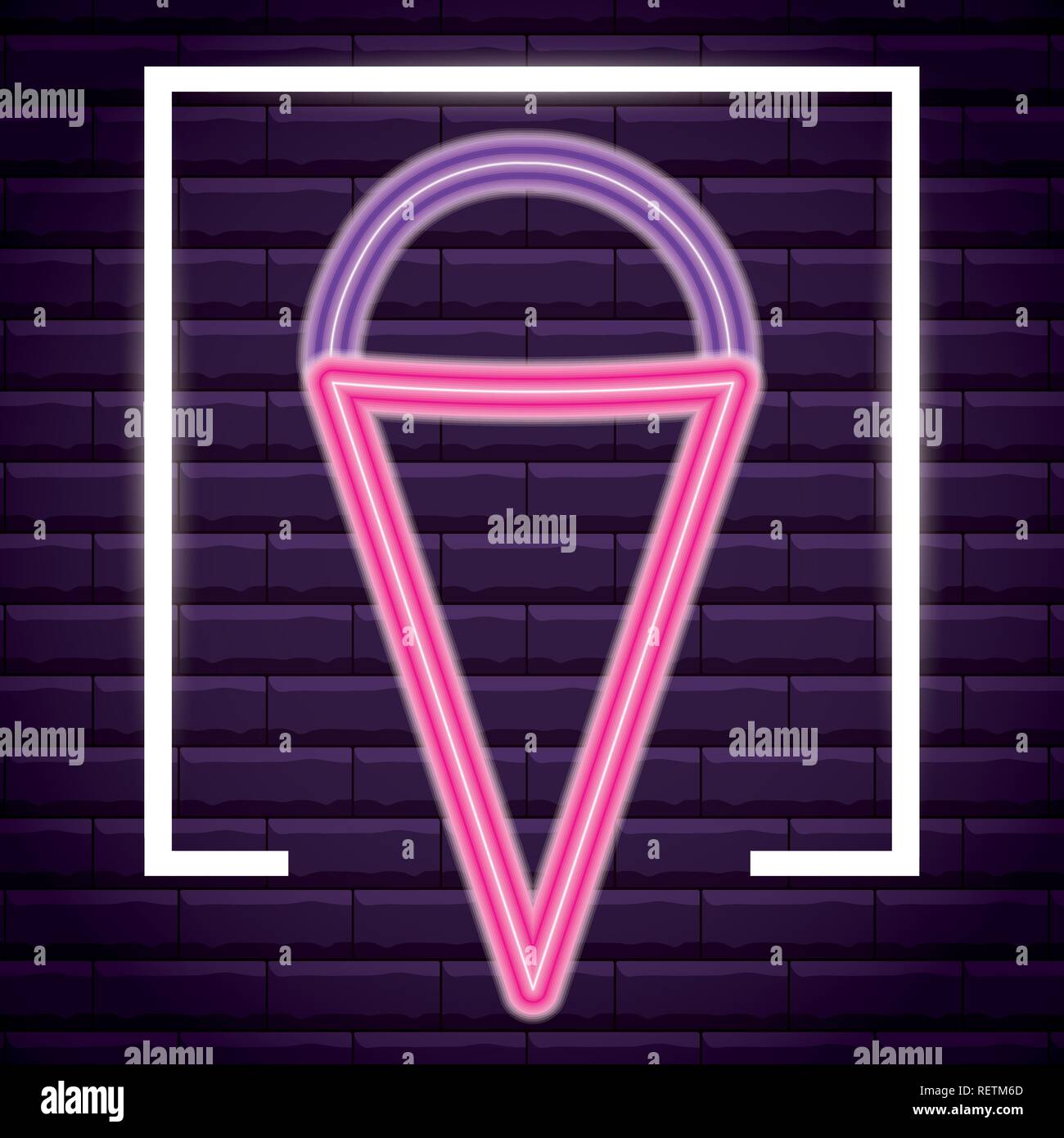 ice cream cone icon over purple background, colorful neon design