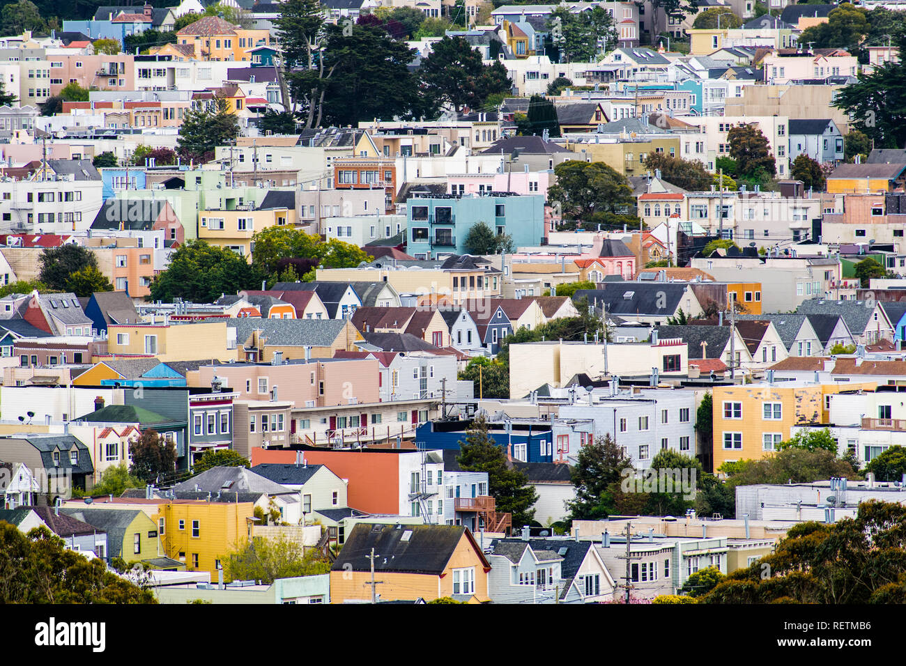 Aerial view of residential neighborhood in San Francisco, California Stock Photo