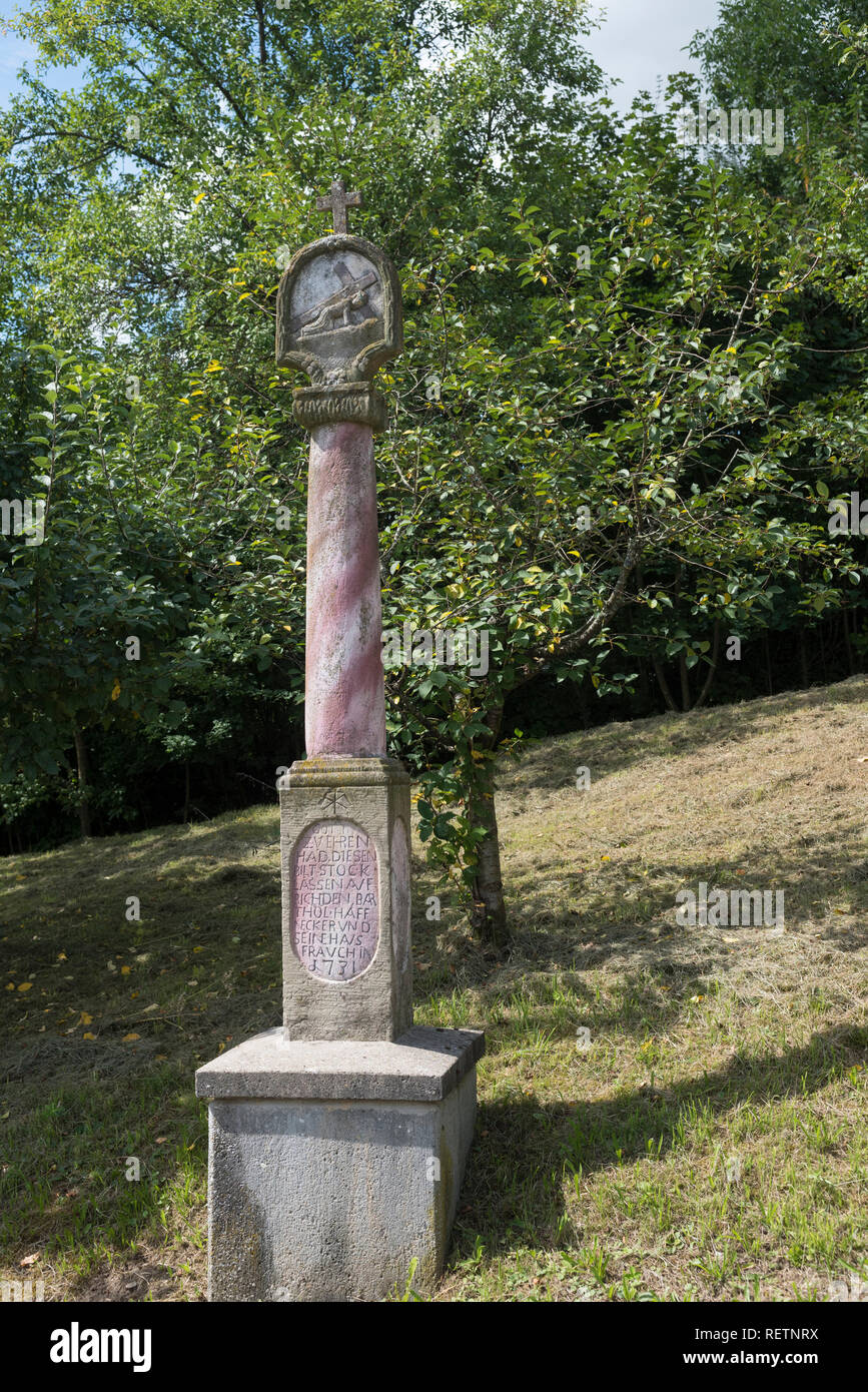 wayside cross, ailringen, mulfingen, jagst valley, hohenlohe region, Baden-Wuerttemberg, Heilbronn-Franconia, Germany Stock Photo