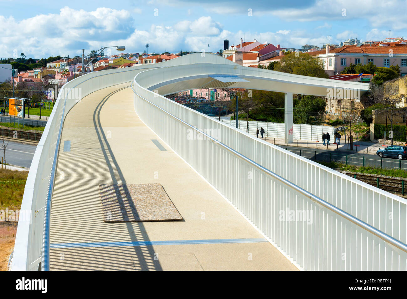 New Footbridge over Brasilia Avenue near Maat, Museum of Art Architecture and Technology, Lisbon, Portugal Stock Photo