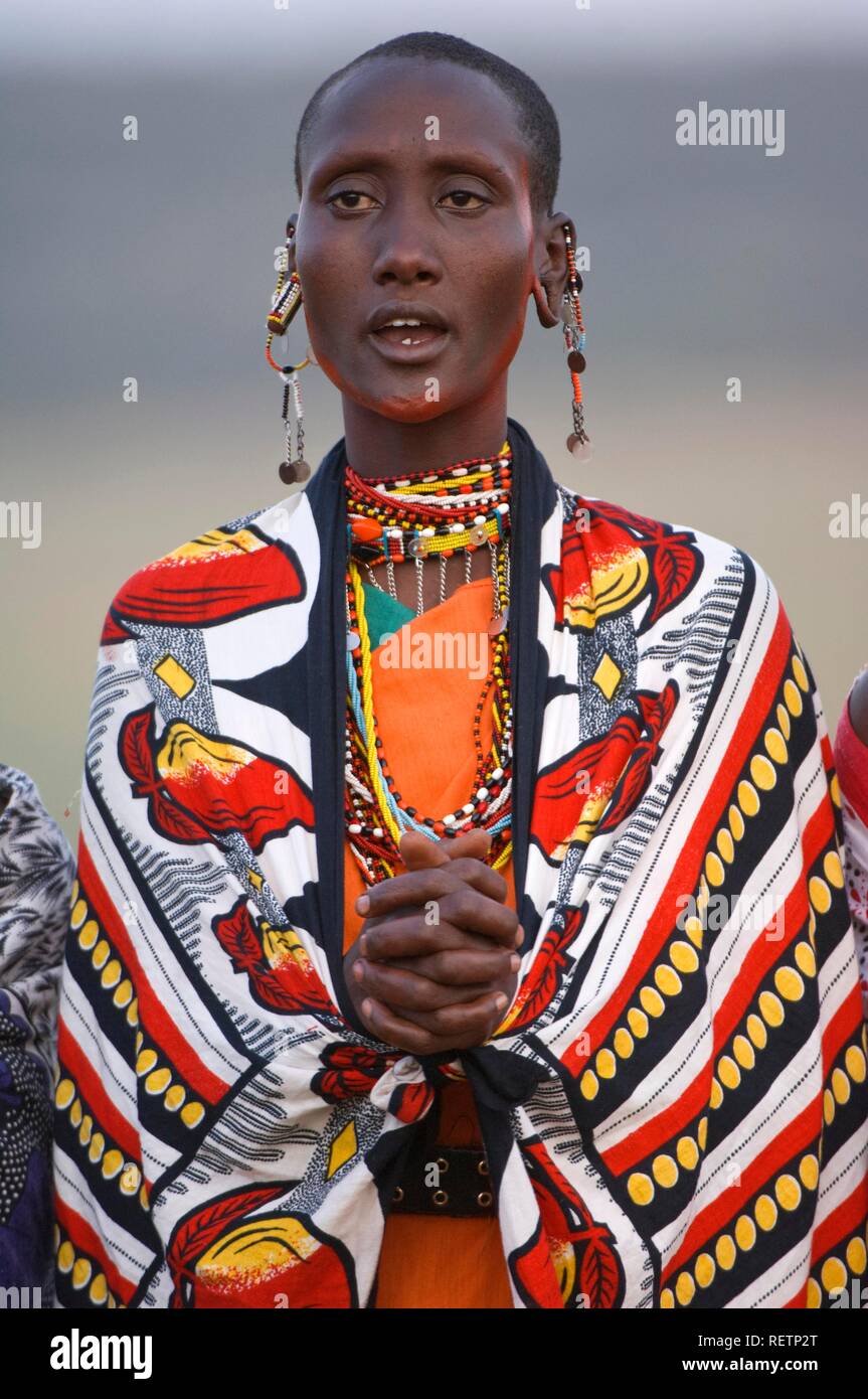 Masai nomad woman, Masai Mara, Kenya, East Africa Stock Photo
