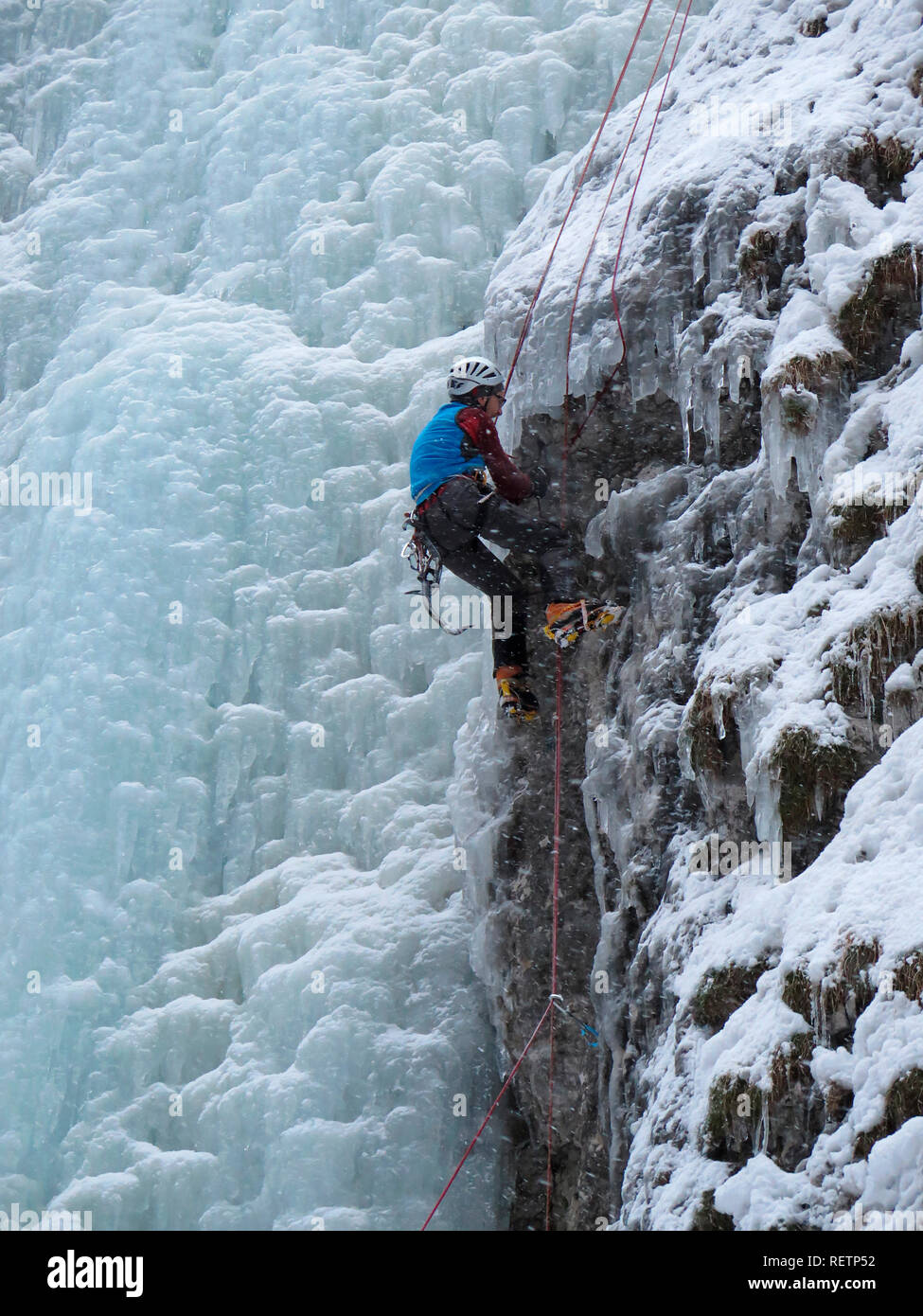 ice climber, Serrai di Sottoguda gorge, Dolomites, Italy Stock Photo