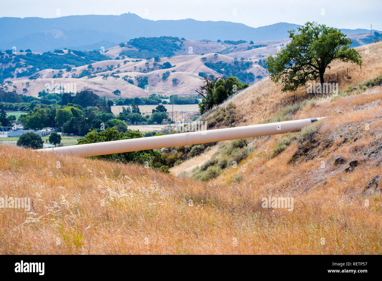 Gas pipeline going through the golden hills of south San Francisco bay