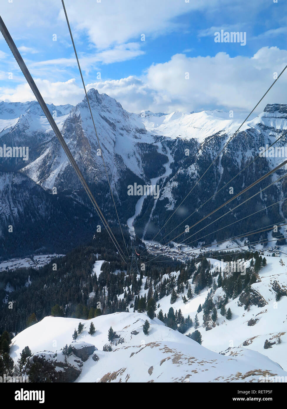 Cable car Alba-Col dei Rossi, Fassa Valley, Dolomites, Italy Stock Photo