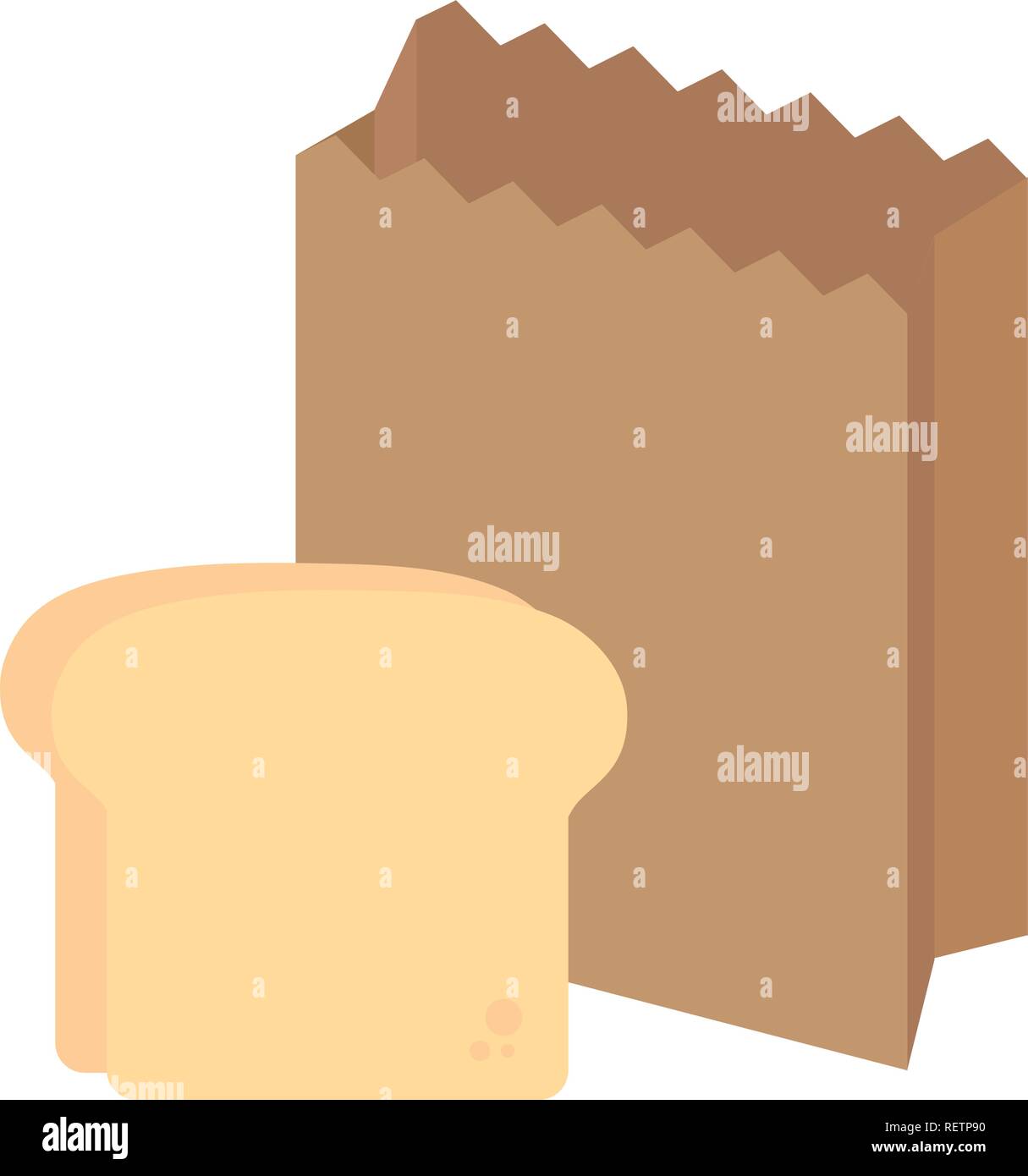 bread slice and paper bag over white background, vector illustration ...