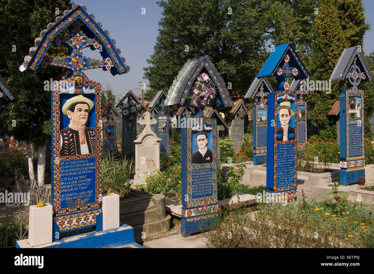 The Merry Cemetery of Sapanta, wooden crosses, Maramures, Romania Stock Photo