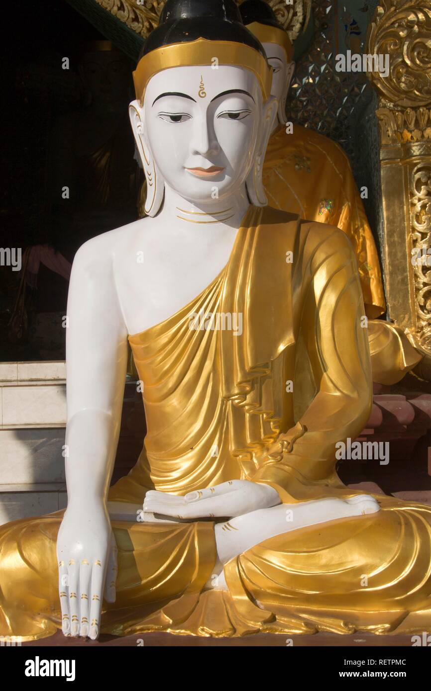 Buddha, Chinese Merchants Tazaung Pavilion, Shwedagon Pagoda, Yangon, Myanmar, Burma, Southeast Asia Stock Photo