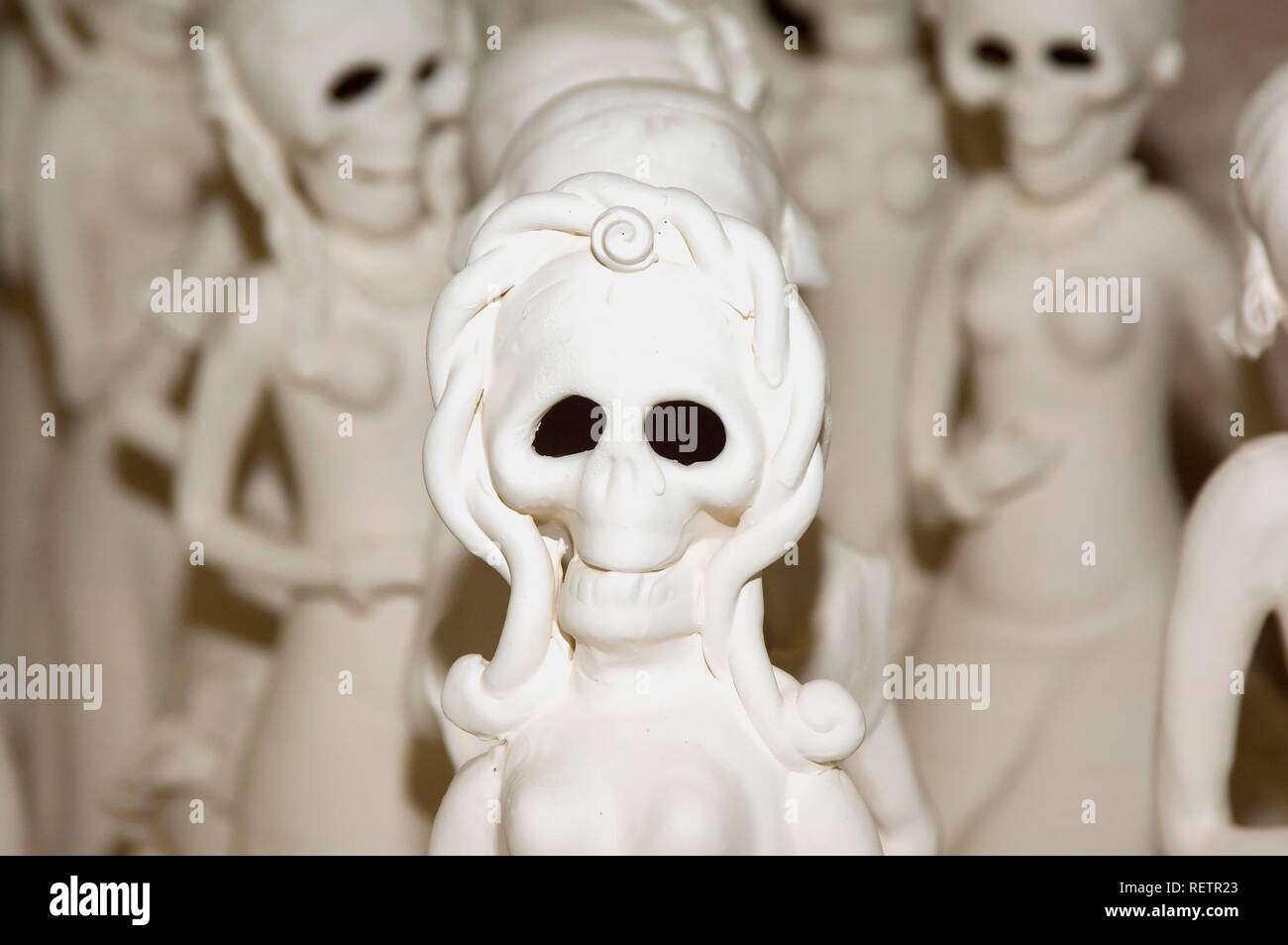Skeleton figurines, pottery fabric, San Miguel de Allende, Province of Guanajuato, Mexico Stock Photo